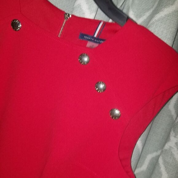 TOMMY HILFIGER Womens Red  Knee Length Party Fit + Flare Dress New 4 - Picture 8 of 15